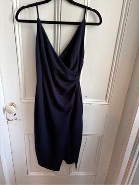 Hello Molly Midnight Navy Draped Slip Midi Dress